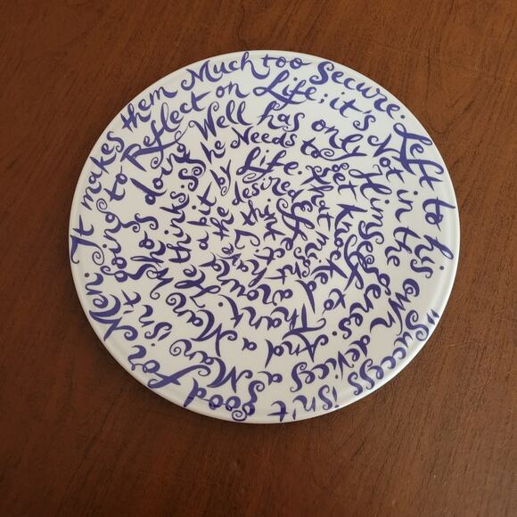 Porceleyne Fles Diskus Plate  Royal Delft  round platter Circle of blue words - Picture 1 of 8